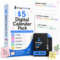 Digital Calendar Pack - Monthly Planner, Content Calendar, Goal Tracker and Weekly Pages